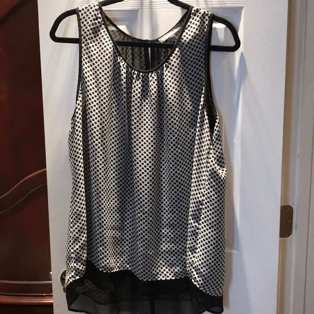 White with black polka dot sleeveless tunic sz XXL